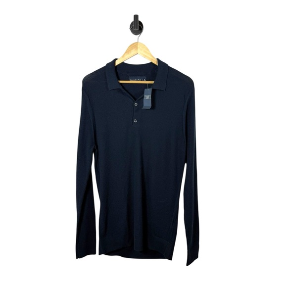 NWT Abercrombie Men’s Knit 3 Button Collared Sweater Navy Size XL